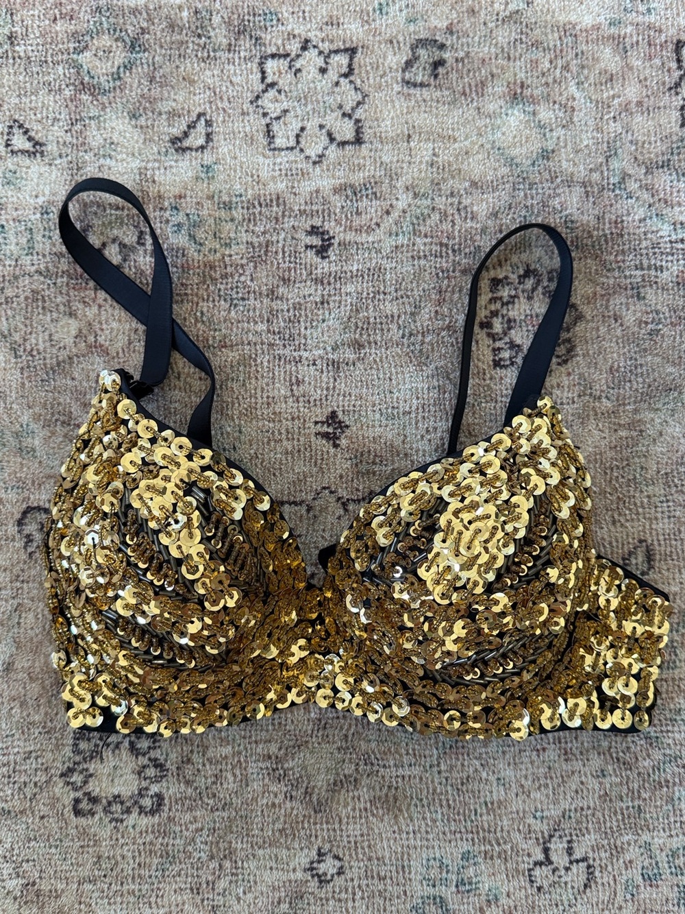 Gold Sequin Bra with Black Removable Straps